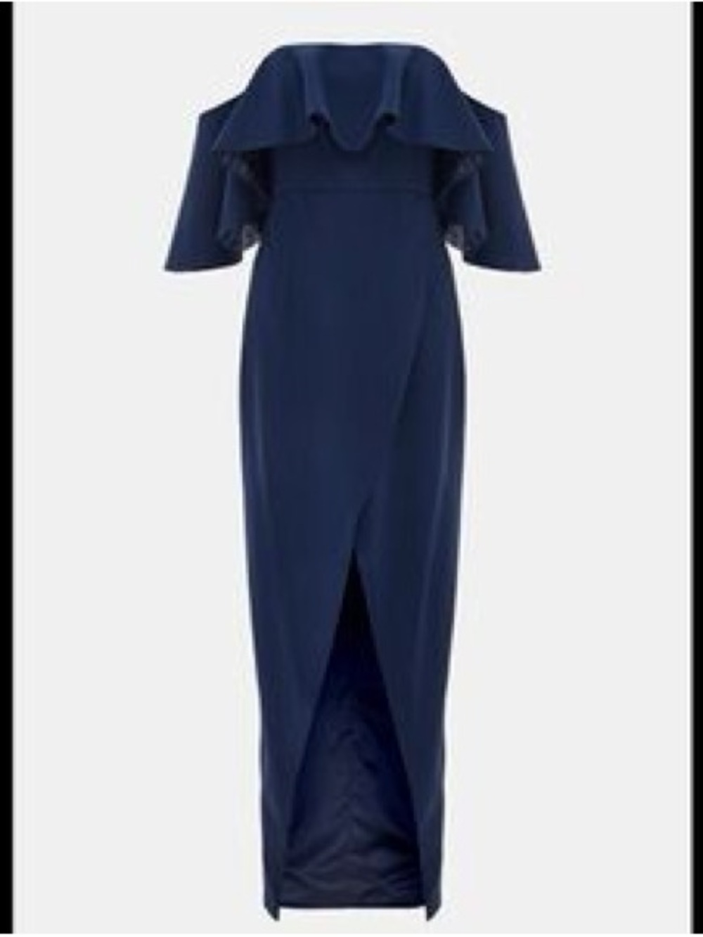 Jewel Badgley Mischka Navy Off-Shoulder Ruffle Maxi Dress